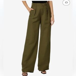 Paige wide leg, high rise, pleated linen blend pants in army green size 6. NWOT